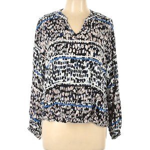 Jennifer Lopez Black & White Ruched Ruffle Stretch Print Blouse Top XL